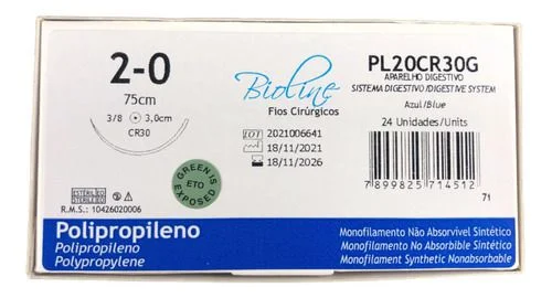 FIO ALGODÃO AZUL 2-0 75CM C/AG 3,0CM 3/8 CIL. CX/24 - BIOLINE