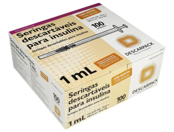 SERINGA 1ML C/AGULHA 13X4,5 CX/100 LUER SLIP INSULINA DESCARPACK