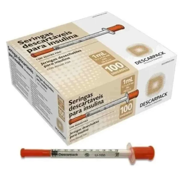 SERINGA INSULINA 01ML C/AG CX/100 8,0X0,30 FIXA ULTRAFINE DESCARPACK